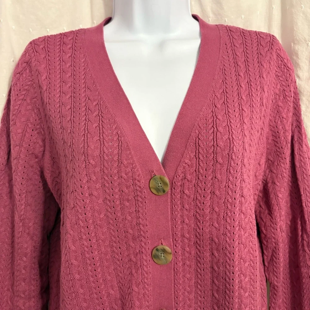Talbots NWT Cotton Woman’s Pointelle Cabled Cardigan - Picture 4 of 6